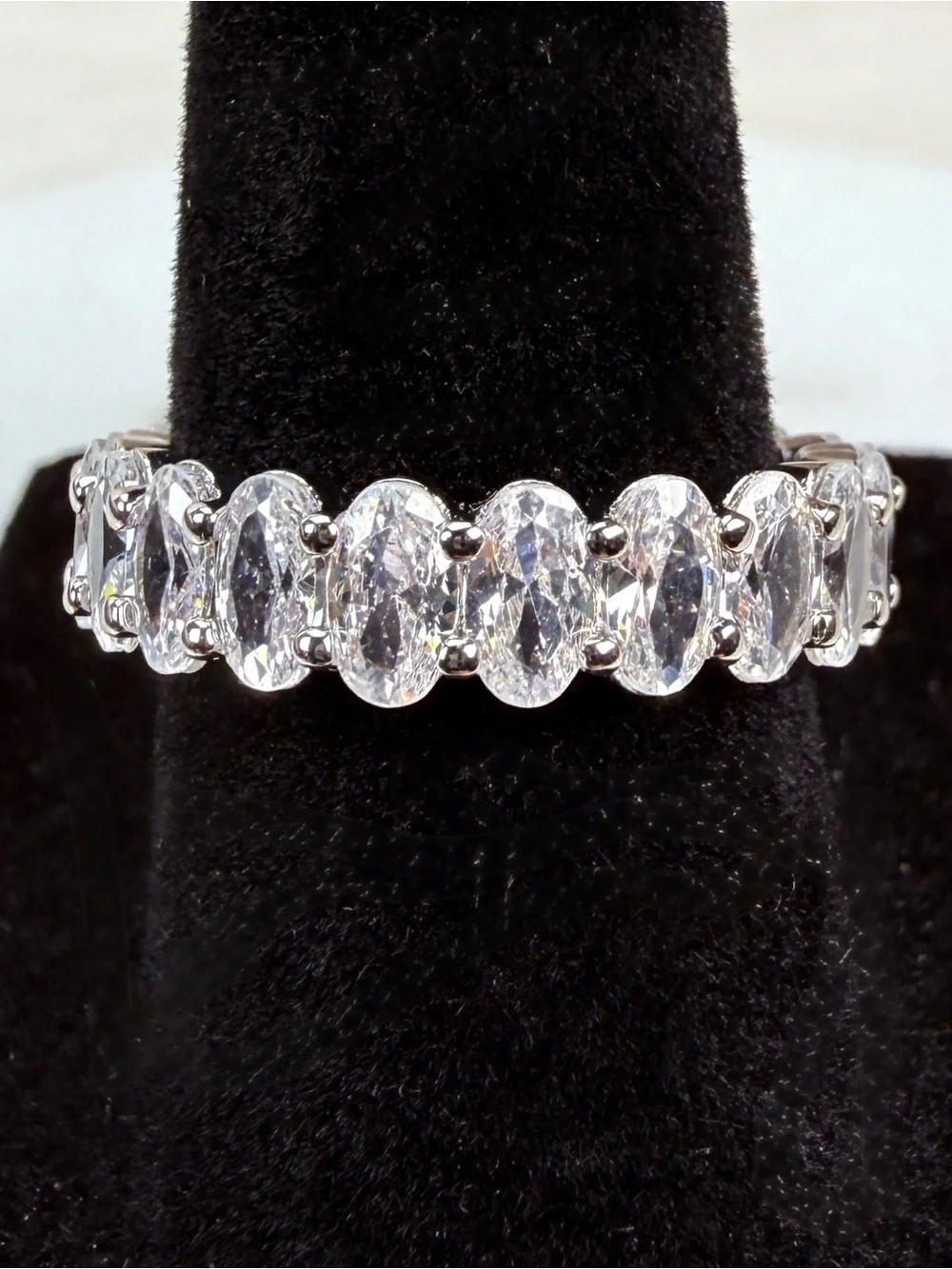 Silvertone Oval Bling Thin Eternity Band sz 6